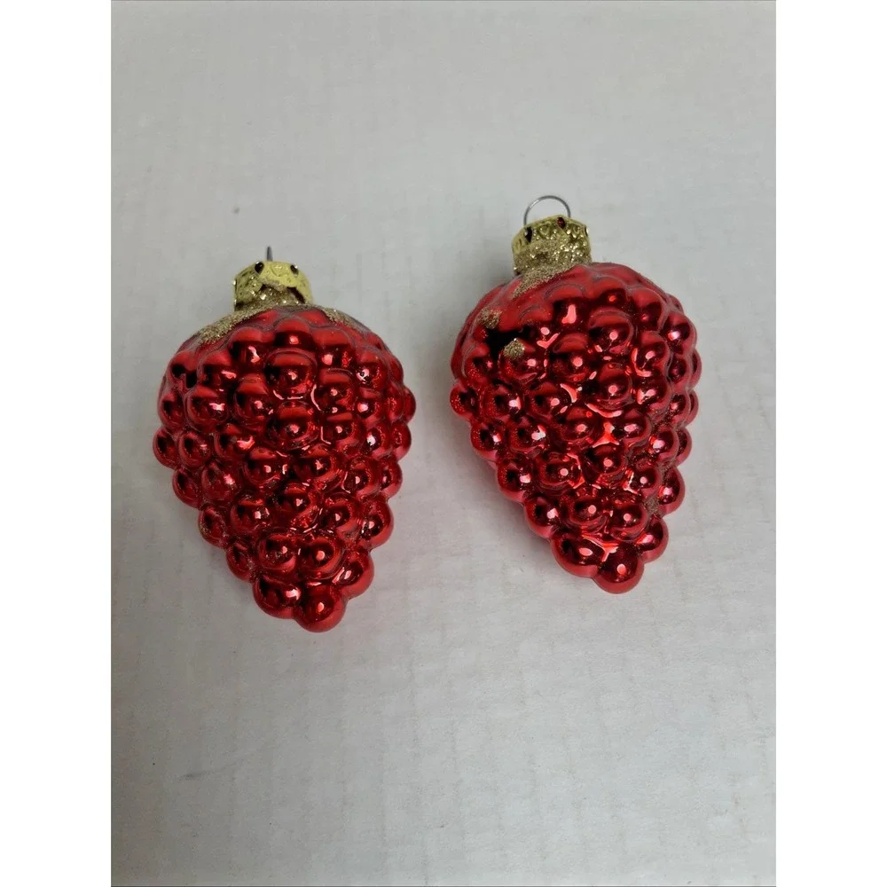 2 Small Vintage Strawberry Cluster Mercury Glass Christmas Ornaments